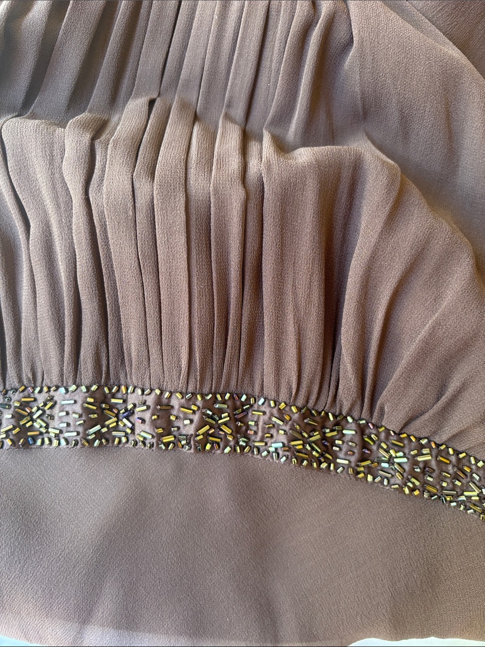 Vintage Y2K Silk Beaded Brown Formal Long Dress Gala Party Special Occasion Cute - Picture 9 of 17